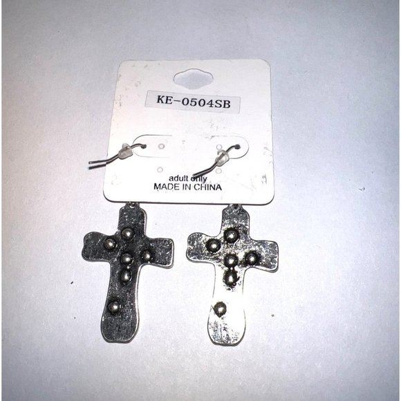 No. 3 Silver-Tone & Crystal Cross Earrings - Picture 4 of 6